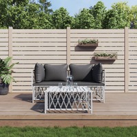  3 Piece Garden Lounge Set with Cushions White Steel