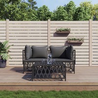  3 Piece Garden Lounge Set with Cushions Anthracite Steel