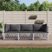  3 Piece Garden Lounge Set with Cushions White Steel