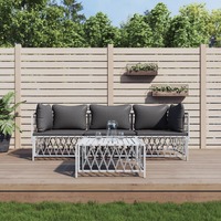  4 Piece Garden Lounge Set with Cushions White Steel