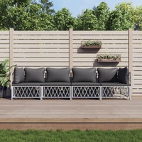  4 Piece Garden Lounge Set with Cushions White Steel