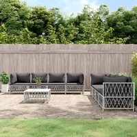  9 Piece Garden Lounge Set with Cushions White Steel