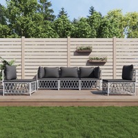  5 Piece Garden Lounge Set with Cushions White Steel