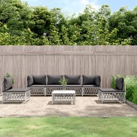  7 Piece Garden Lounge Set with Cushions White Steel