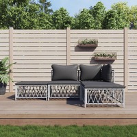  4 Piece Garden Lounge Set with Cushions White Steel