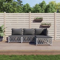  4 Piece Garden Lounge Set with Cushions White Steel