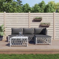  5 Piece Garden Lounge Set with Cushions White Steel