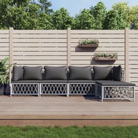  5 Piece Garden Lounge Set with Cushions White Steel