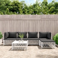  6 Piece Garden Lounge Set with Cushions White Steel