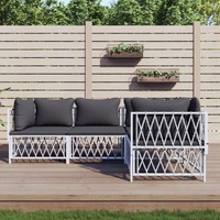  4 Piece Garden Lounge Set with Cushions White Steel