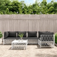  6 Piece Garden Lounge Set with Cushions White Steel