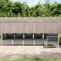  6 Piece Garden Lounge Set with Cushions White Steel