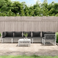  7 Piece Garden Lounge Set with Cushions White Steel