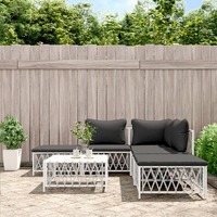  6 Piece Garden Lounge Set with Cushions White Steel