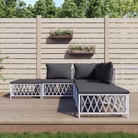  5 Piece Garden Lounge Set with Cushions White Steel