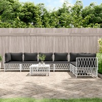  8 Piece Garden Lounge Set with Cushions White Steel