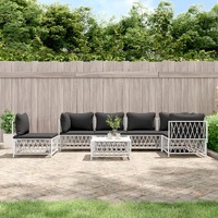  7 Piece Garden Lounge Set with Cushions White Steel