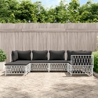  6 Piece Garden Lounge Set with Cushions White Steel