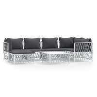  7 Piece Garden Lounge Set with Cushions White Steel