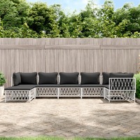  7 Piece Garden Lounge Set with Cushions White Steel