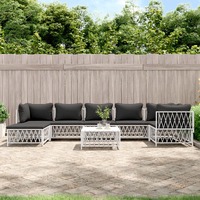  8 Piece Garden Lounge Set with Cushions White Steel