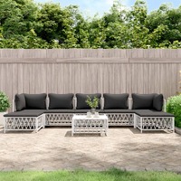  8 Piece Garden Lounge Set with Cushions White Steel