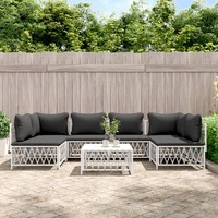  7 Piece Garden Lounge Set with Cushions White Steel