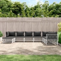  8 Piece Garden Lounge Set with Cushions White Steel