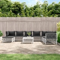  9 Piece Garden Lounge Set with Cushions White Steel