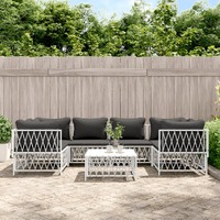  7 Piece Garden Lounge Set with Cushions White Steel