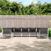  7 Piece Garden Lounge Set with Cushions White Steel