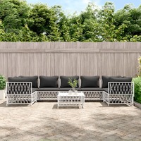  8 Piece Garden Lounge Set with Cushions White Steel