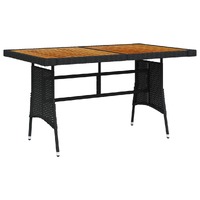 Garden Table Black 130x70x72 cm Poly Rattan &amp; Solid Acacia Wood