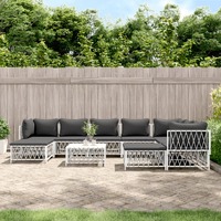  10 Piece Garden Lounge Set with Cushions White Steel