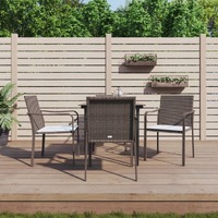  5 Piece Garden Dining Set with Cushions Poly Rattan and Steel