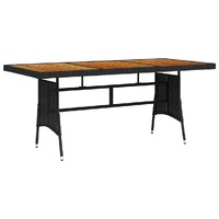  Garden Table Black 160x70x72 cm Poly Rattan &amp; Solid Acacia Wood