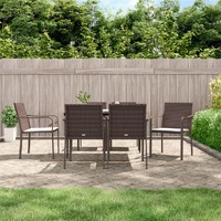  7 Piece Garden Dining Set with Cushions Poly Rattan and Steel