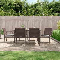  7 Piece Garden Dining Set with Cushions Poly Rattan and Steel