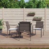  5 Piece Garden Dining Set with Cushions Poly Rattan and Steel