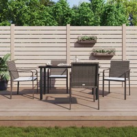  5 Piece Garden Dining Set with Cushions Poly Rattan and Steel
