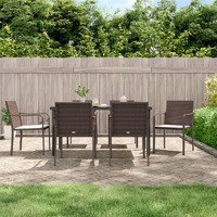  7 Piece Garden Dining Set with Cushions Poly Rattan and Steel