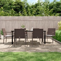  7 Piece Garden Dining Set with Cushions Poly Rattan and Steel