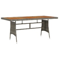  Garden Table Grey 160x70x72 cm Poly Rattan &amp; Solid Acacia Wood