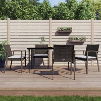  5 Piece Garden Dining Set with Cushions Poly Rattan and Steel