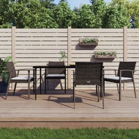  5 Piece Garden Dining Set with Cushions Poly Rattan and Steel