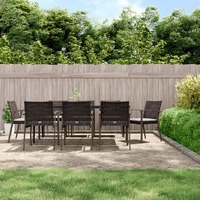  9 Piece Garden Dining Set with Cushions Poly Rattan and Steel