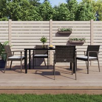  5 Piece Garden Dining Set with Cushions Poly Rattan and Steel