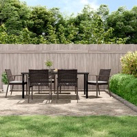  7 Piece Garden Dining Set with Cushions Poly Rattan and Steel