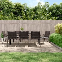  9 Piece Garden Dining Set with Cushions Poly Rattan and Steel