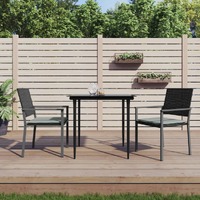  3 Piece Garden Dining Set with Cushions Poly Rattan and Steel